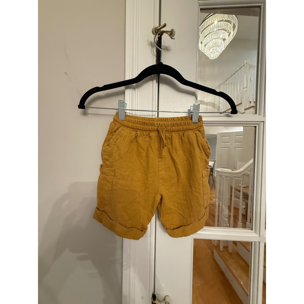 Next Kids Mustard Yellow Cotton Cargo Shorts Elastic Waist Size 3-4 Years